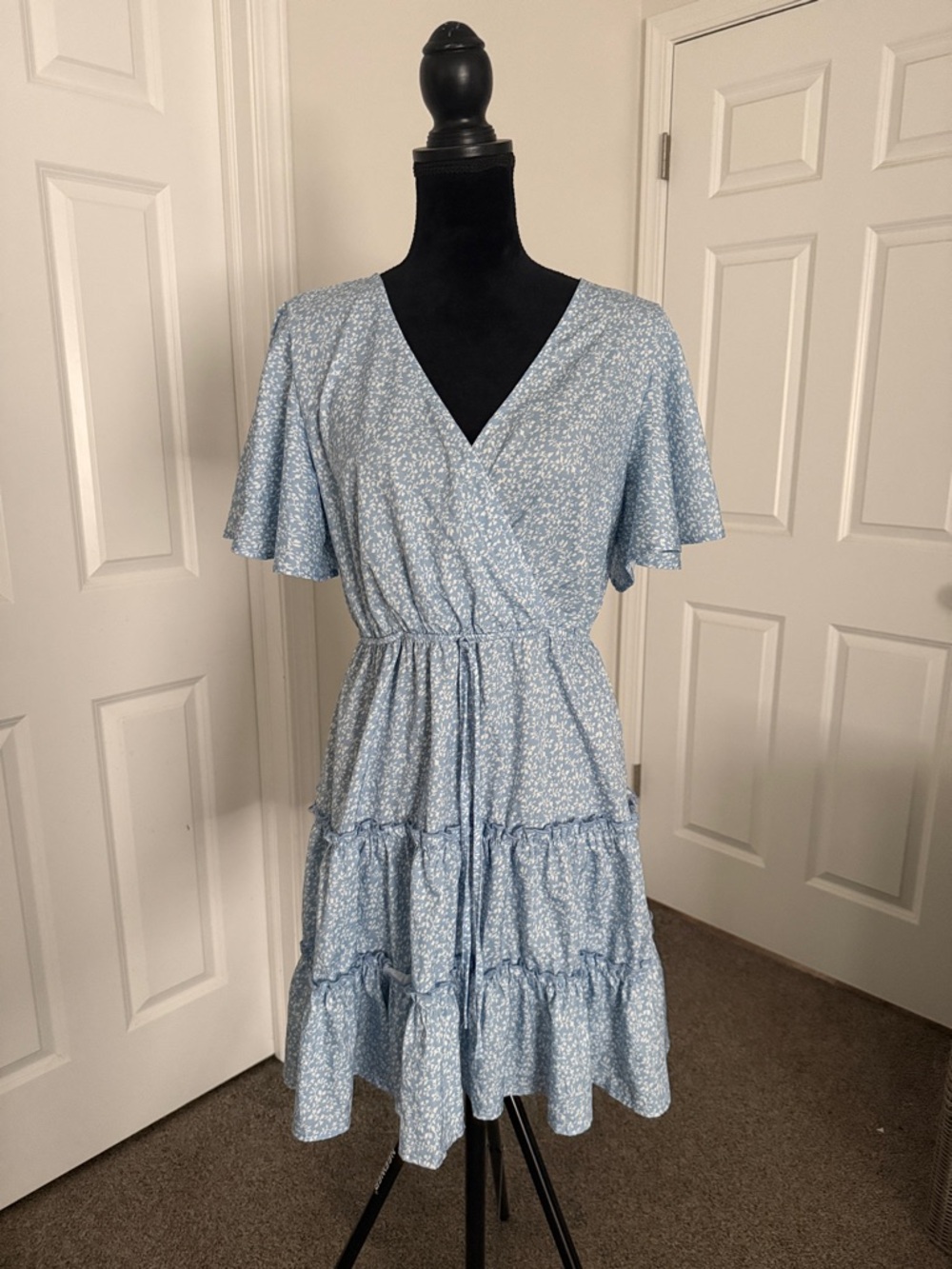 Amazon Light Blue Floral Wrap Midi Dress